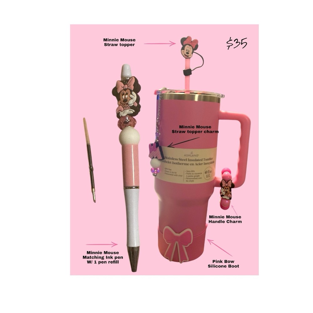 40 oz light Pink tumbler Ashland: Minnie Mouse Theme